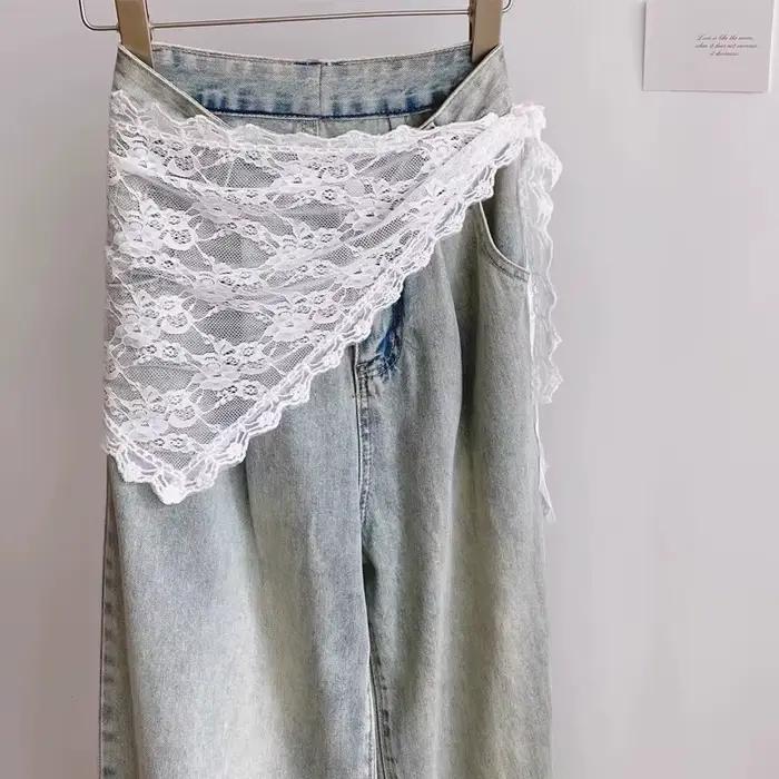 Écharpe bandana en dentelle à volants, convertible en foulard triangulaire, ceinture chaîne de taill