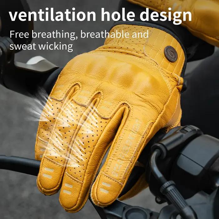 SFK – gants de moto rétro en cuir de chèvre véritable, doigt complet, Protection des articulations r