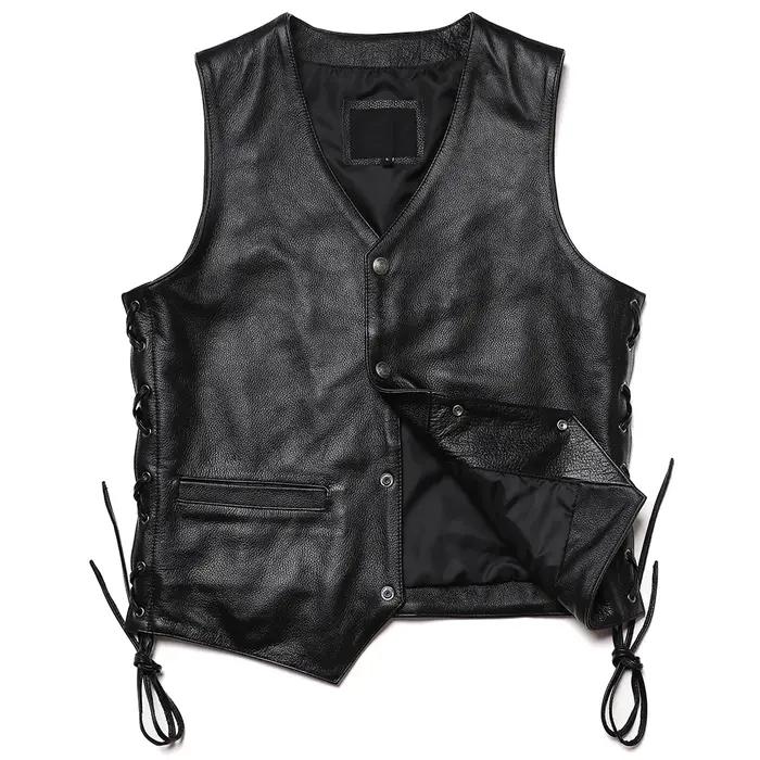 GlaSlim Col V Glands FibJacket, Cuir de vachette véritable, GlaSlim, Classique, Moto, Naturel, Homme