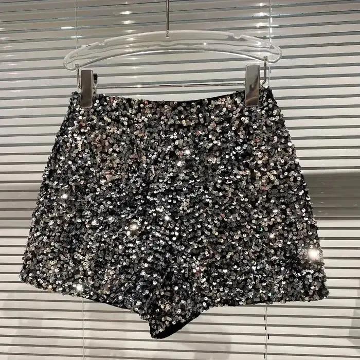 Short en Velours Noir pour Femme, Pantalon Court Polyvalent Brcorporelle à Paillettes, Nouvelle Coll
