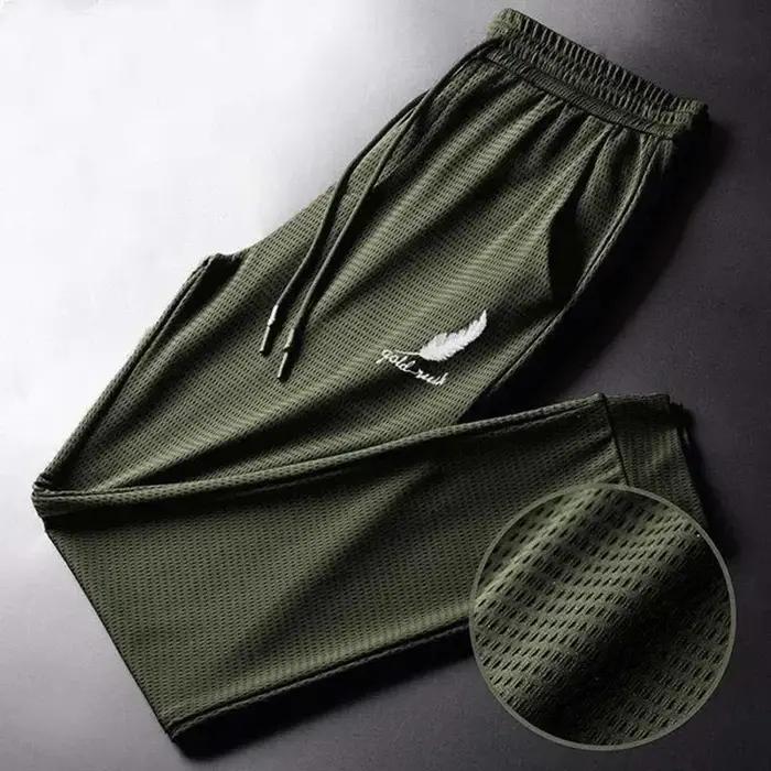 Pantalon en soie glacée ajouré pour hommes, maille respirante, décontractée, fine, à séchage rapide,