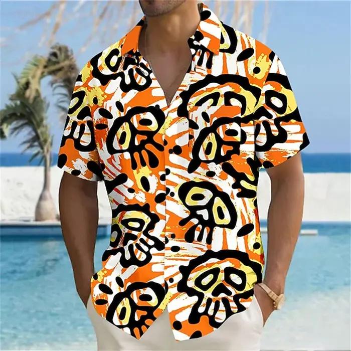 Chemise à manches courtes pour hommes, rétro classique des années 70, décontractée, avec boutons à r