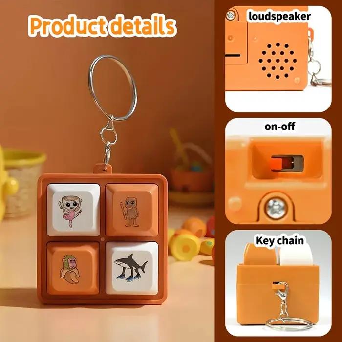 Porte-clés en bois Tralalala, jouet à clic à 4 boutons, accessoire mignon inspiré des mèmes et de l'