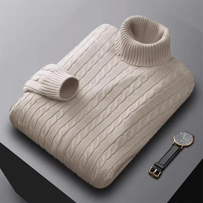 Pull Jacquard à col roulé pour hommes, pull décontracté, haute élasticité, vêtements de survêtement