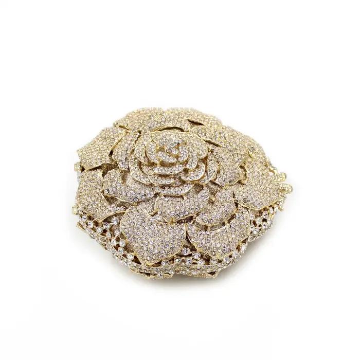 Pochette de luxe en forme de Rose avec strass et diamant, sac à main creux en métal pour Banquet et