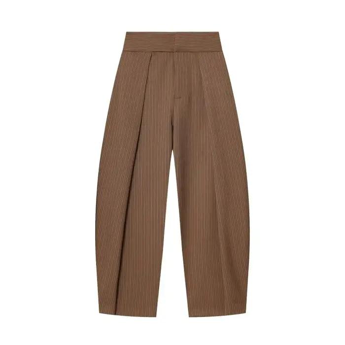 Pantalon large pour femme, style rétro, couleur foncée, plissé, taille haute, décontracté, pour le t