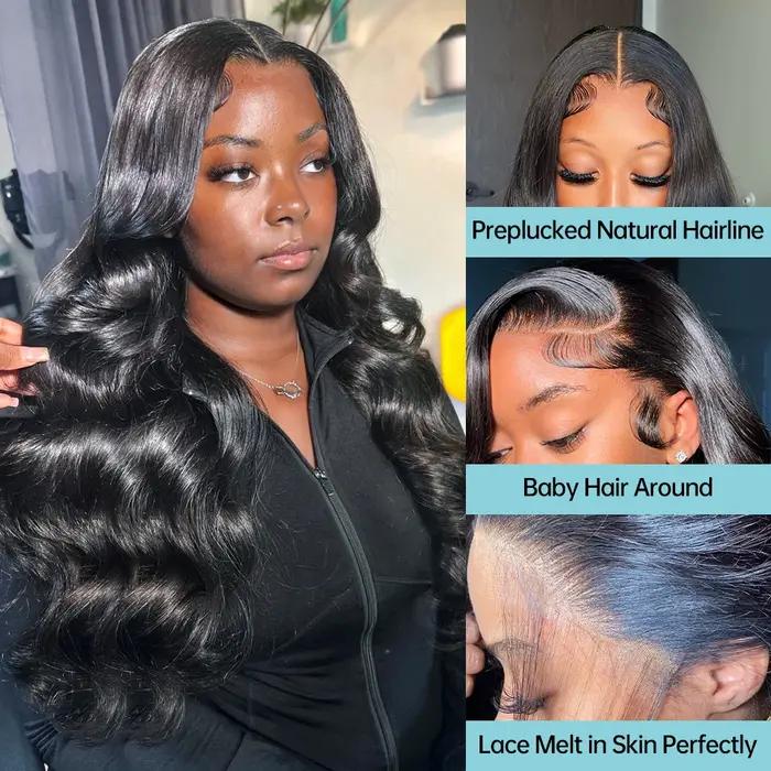 Perruque Lace Front Wig Body Wave Brésilienne Naturelle Sans Colle, Cheveux Humains, 13x4, 13x6, 34