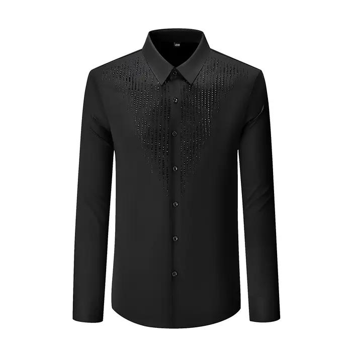 Chemise de luxe à manches longues avec strass pour hommes, robe de soirée pour Banquet social, burea