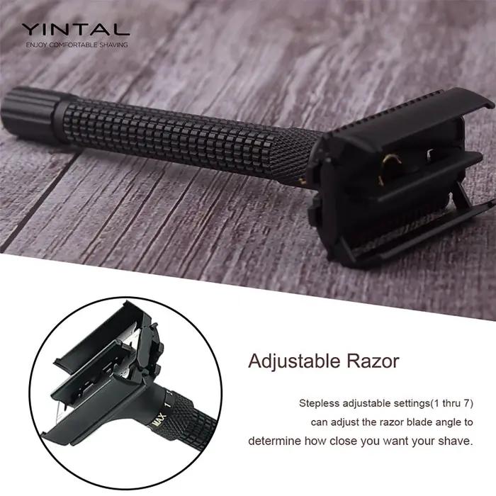 YINTAL ensemble de rasoir de sécurité réglable papillon ouvert Double bord rasoirs en laiton noir ma