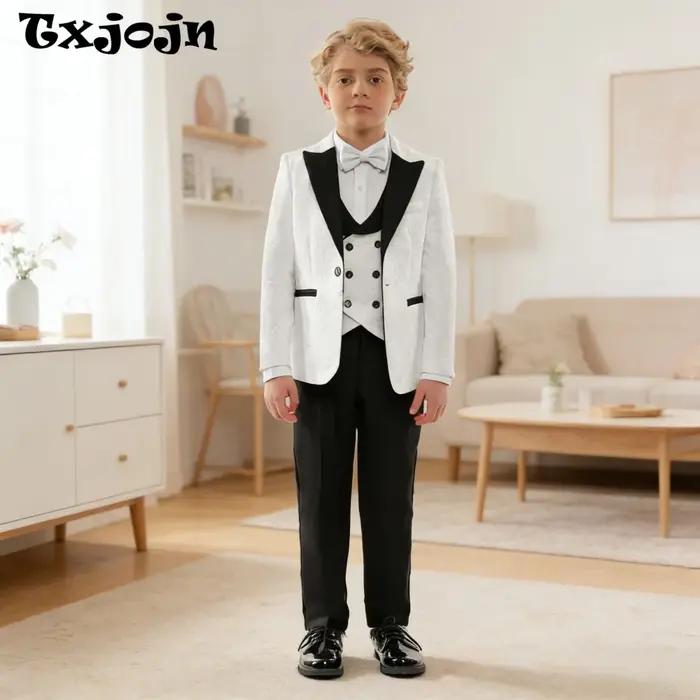 Ensemble de costume Jacquard noir formel, 4 pièces, tenue porteur de bague de mariage, beaux costume