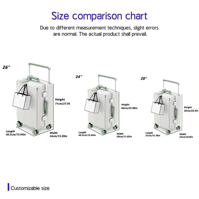 Bagage roulant à guidon large avec cadre en aluminium, avec roues pivotantes silencieuses colorées e