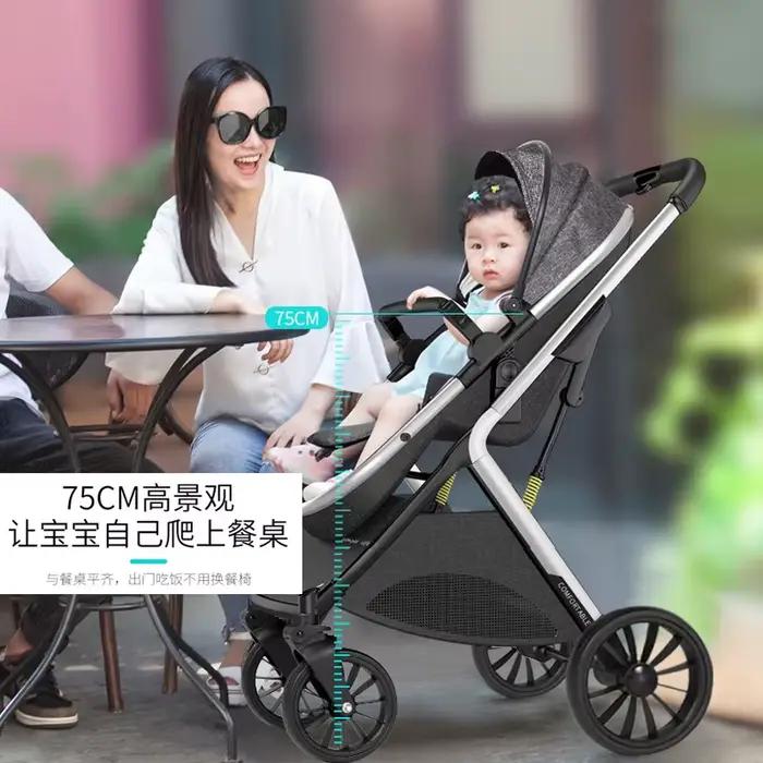 Poussette bébé inclinable légère et pratique pour voyages et sorties familiales avec vue panoramique et absorbe chocs pour sécurité maximale
