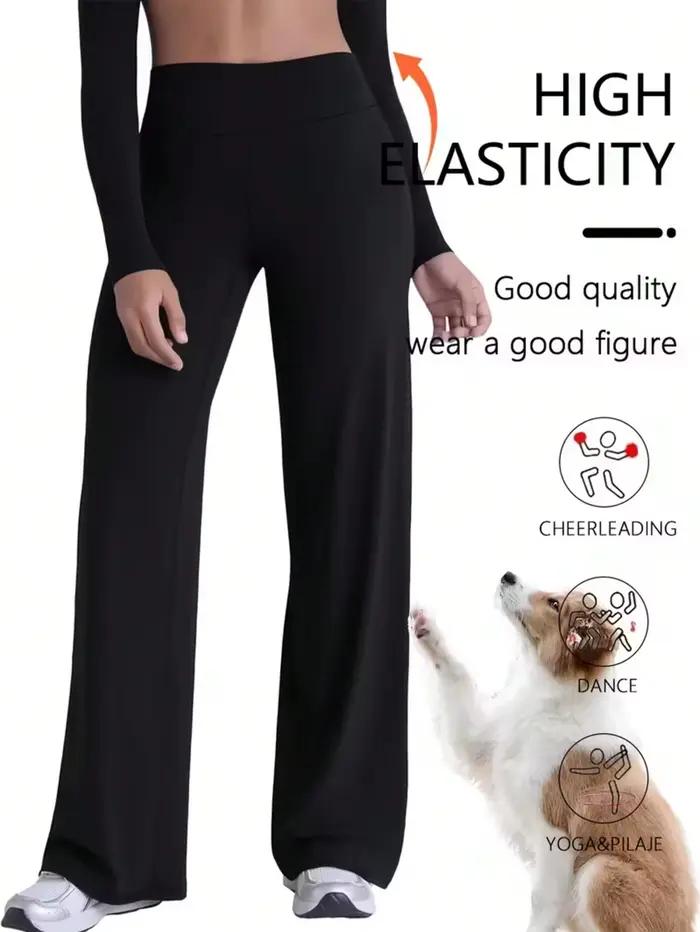 Pantalons de yoga pour femmes à taille haute et jambes larges, couleur unie, ceinture élastique, tis