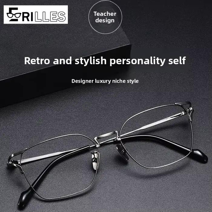 Lunettes d'affaires en titane pour hommes, monture complète géométrique XXL – Conception professionn