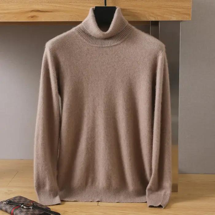 Pull à col roulé en cachemire de vison pour homme, ample, tricoté, grande taille, garde au chaud, au