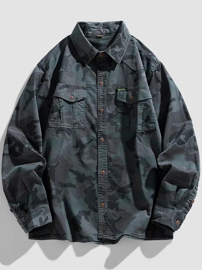 Nouvelle Chemise Homme 2026 en Coton (95%) à Manches Longues, Coupe Ample, Style Camouflage, Épaules