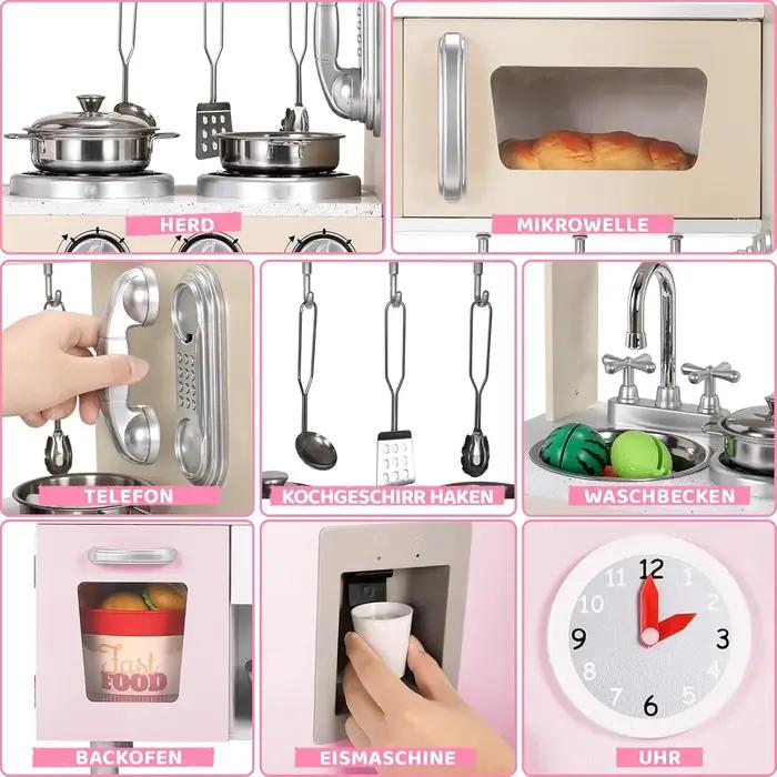 Ensemble de cuisine de jeu en bois, cuisine de jeu de simulation avec lumières et sons pour enfants