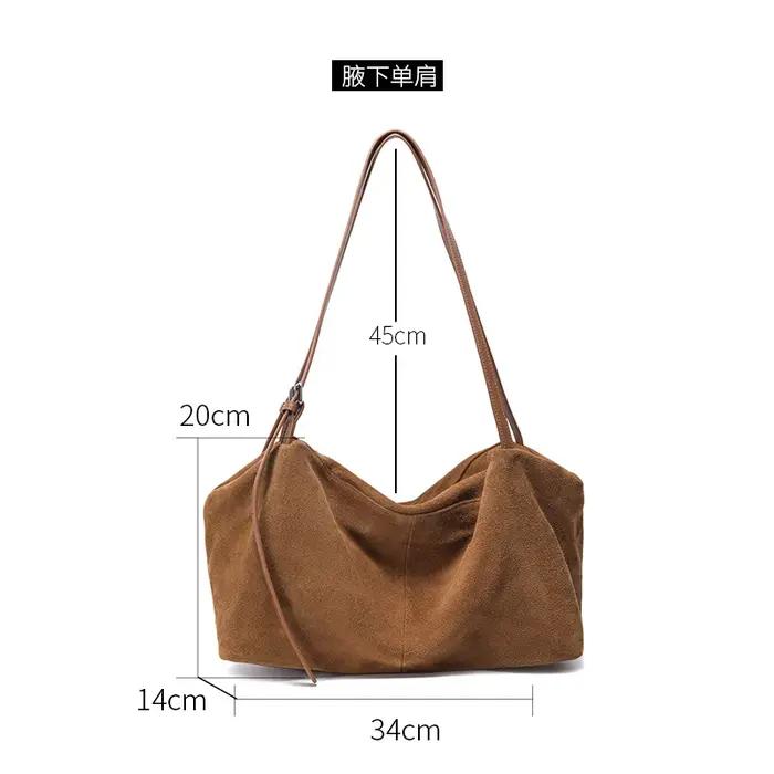 Sacs à main en cuir véritable Nuede naturel pour femmes, sac fourre-tout de grande capacité, sac de