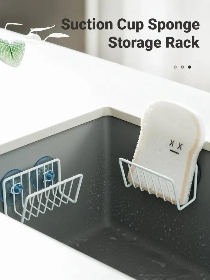 Porte-éponge pour évier de cuisine en acier inoxydable caddie à éponge à ventouse organisateur mural durable pour évier et comptoir cuisine moderne