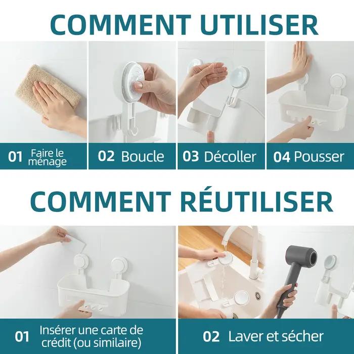 TAILI Étagère de douche d'angle à ventouse sans perçage