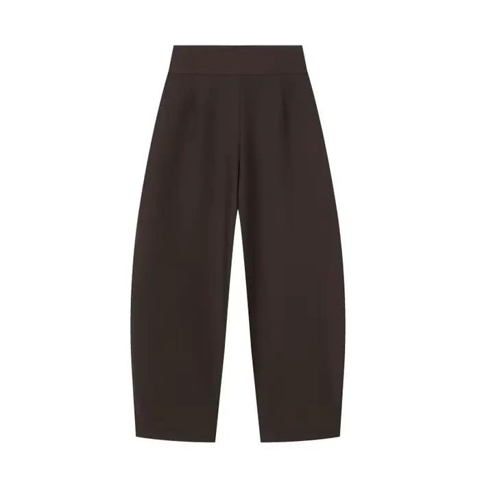 Pantalon large pour femme, style rétro, couleur foncée, plissé, taille haute, décontracté, pour le t
