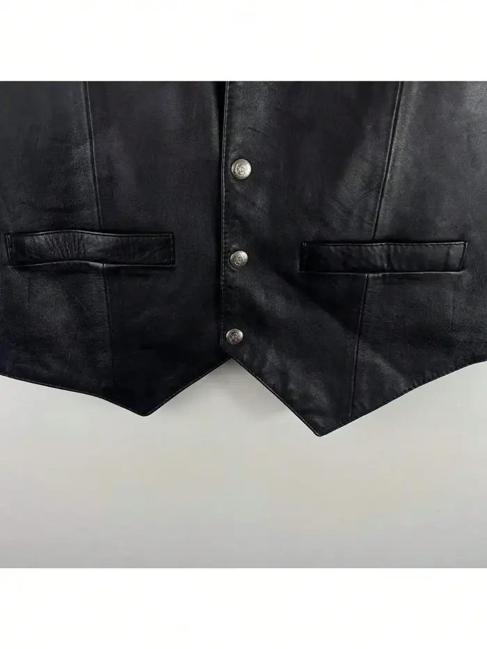 LisdinoMen doux 100% cuir gilet Snap Western hommes cadeau tenue de vacances motard informel