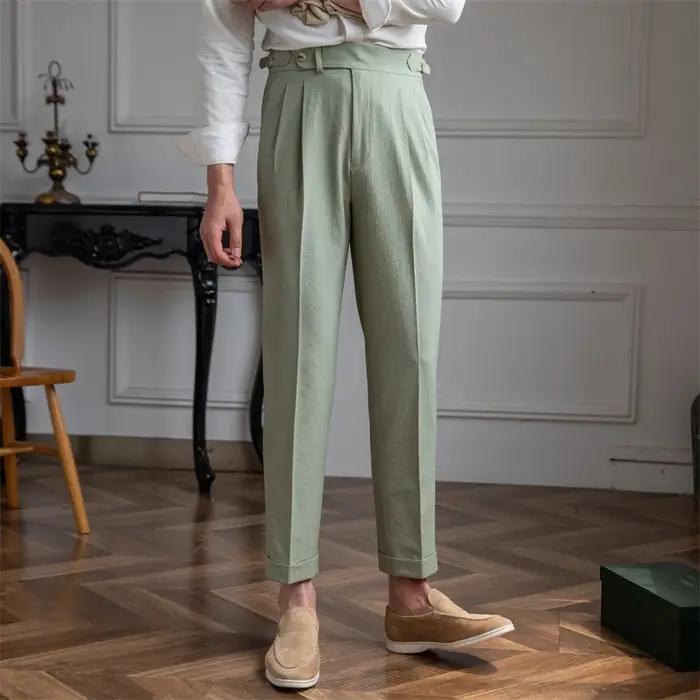 Deer Sanxian-Pantalon d'Été Décontracté pour Homme, Vêtement d'Affaires en Gaze à Bulles, Taille Hau