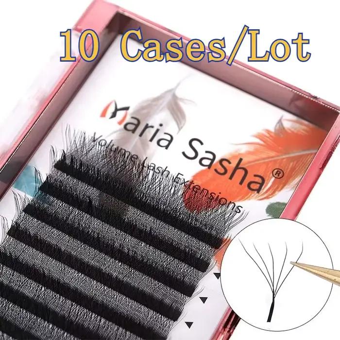 MARIA 10 étuis 4D W en forme de faisceau Extensions de cils Patch Faux marque privée gros grappes facile ventilateur Vol