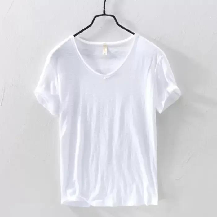 Nouveaux hommes T-Shirt couleur Pure col en V à manches courtes hauts T-Shirts hommes T-Shirt 10 cou