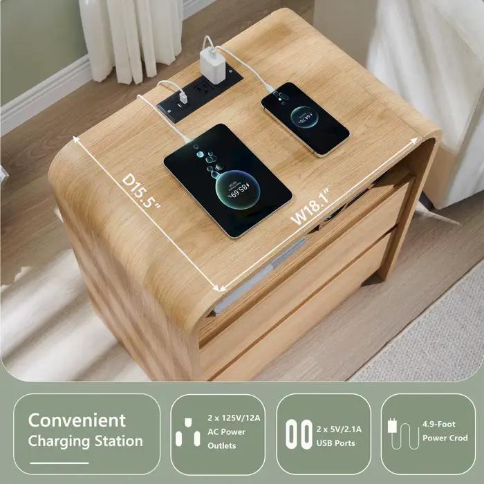 Ensemble de table de chevet moderne de 25 po de haut, 2, table de chevet en bois de 23,6 po de large