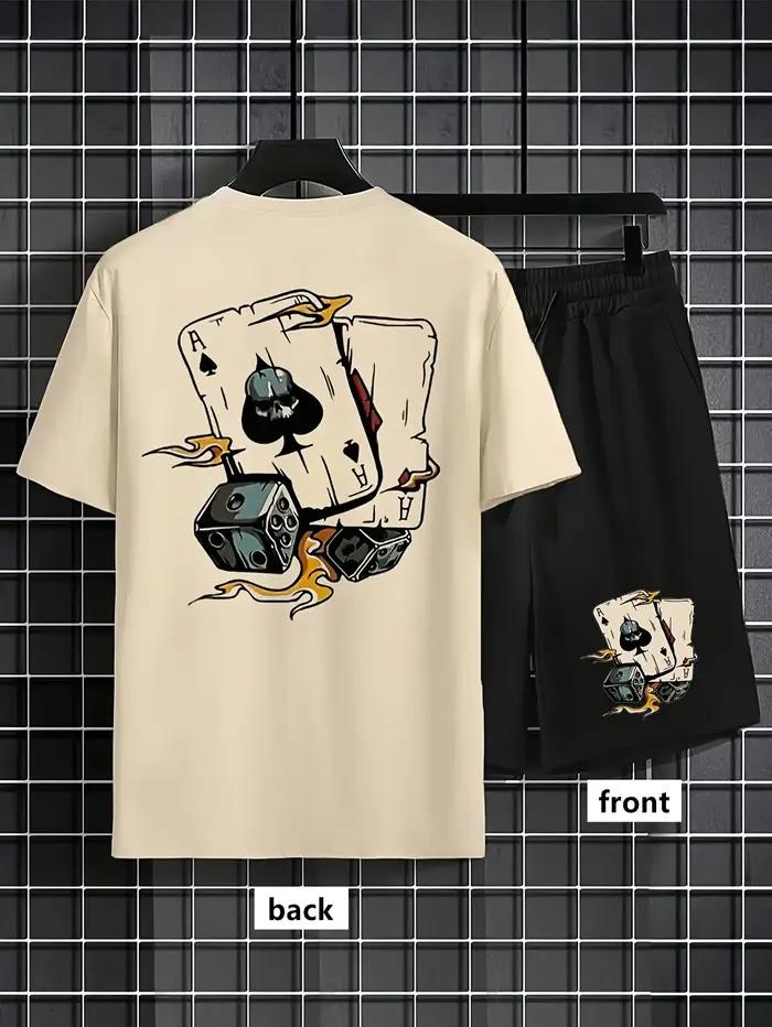 Américain hommes mode d'été poker graffiti imprimé confortable respirant col rond T-shirt ensemble s