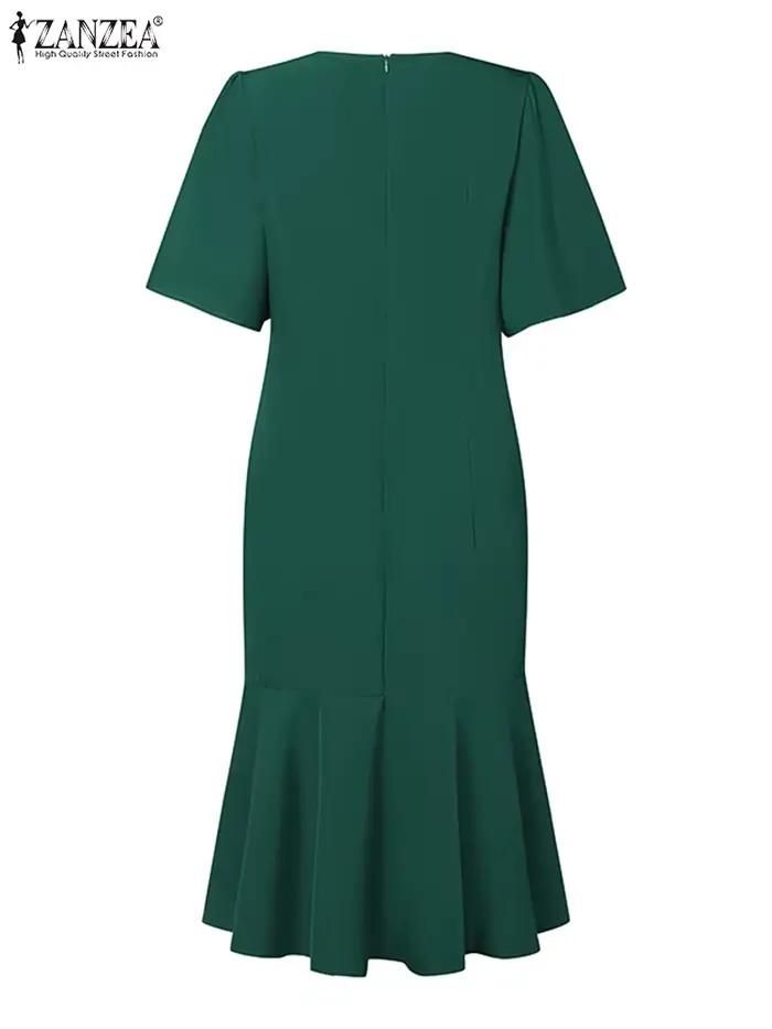ZANZEA – Robe sirène élégante pour femmes, mode, manches courtes, col rond, ourlet à volants, ajusté