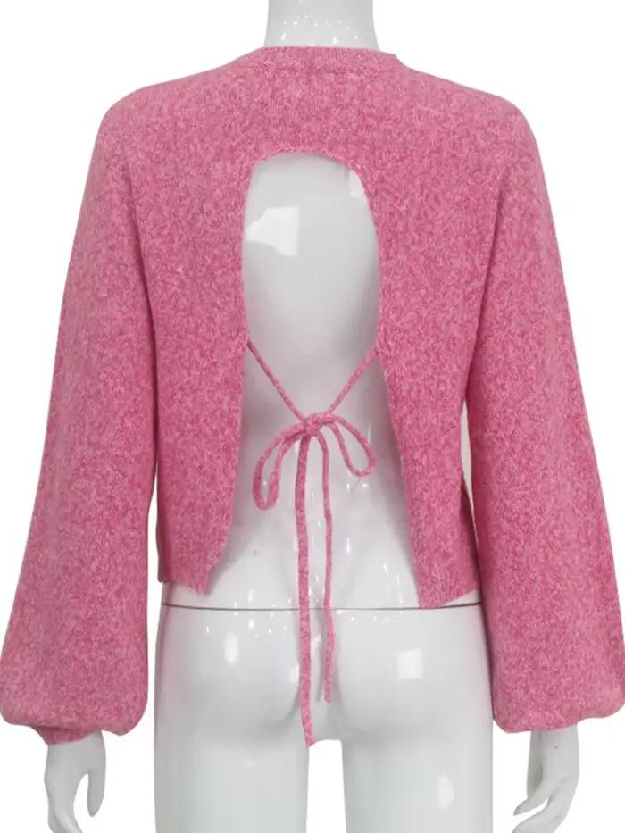 Tossy-Pull Dos auxà Lacets pour Femme, Pull Sexy à Manches sulf, Col Roulé à la Mode, Haut Camisola