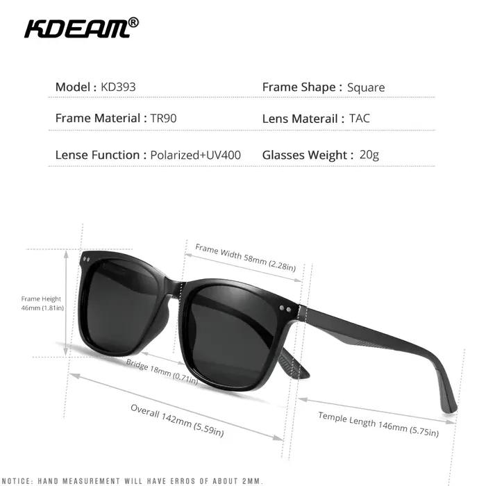 KDEAM-Lunettes de soleil avec verres polarisés pour homme, monture carrée en matériau TR90, charnièr