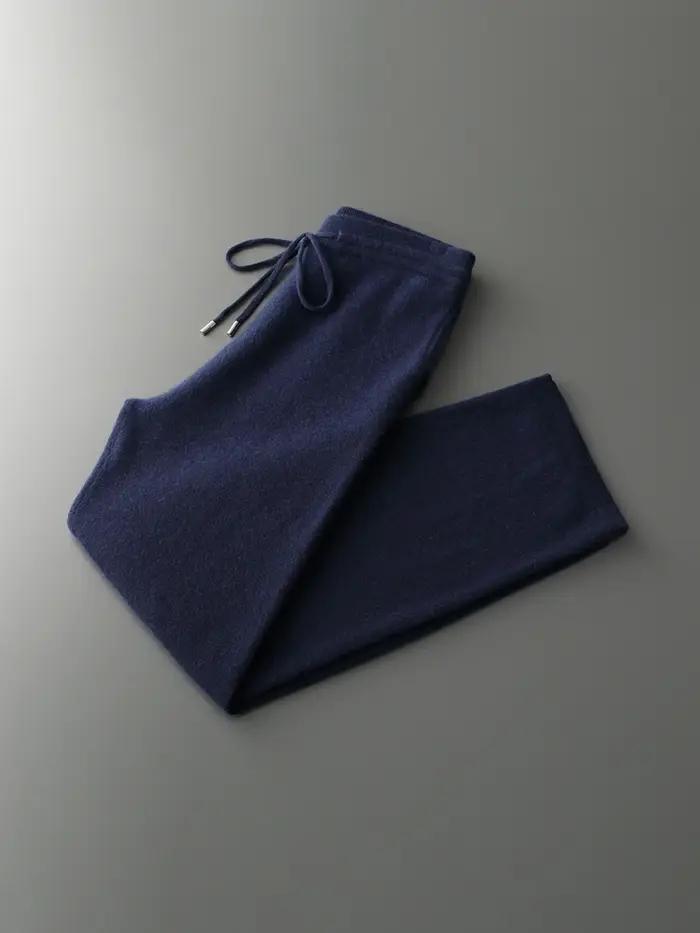 Costume deux pièces en laine mérinos pour hommes, pull tricoté à col à capuche et pantalon à jambes