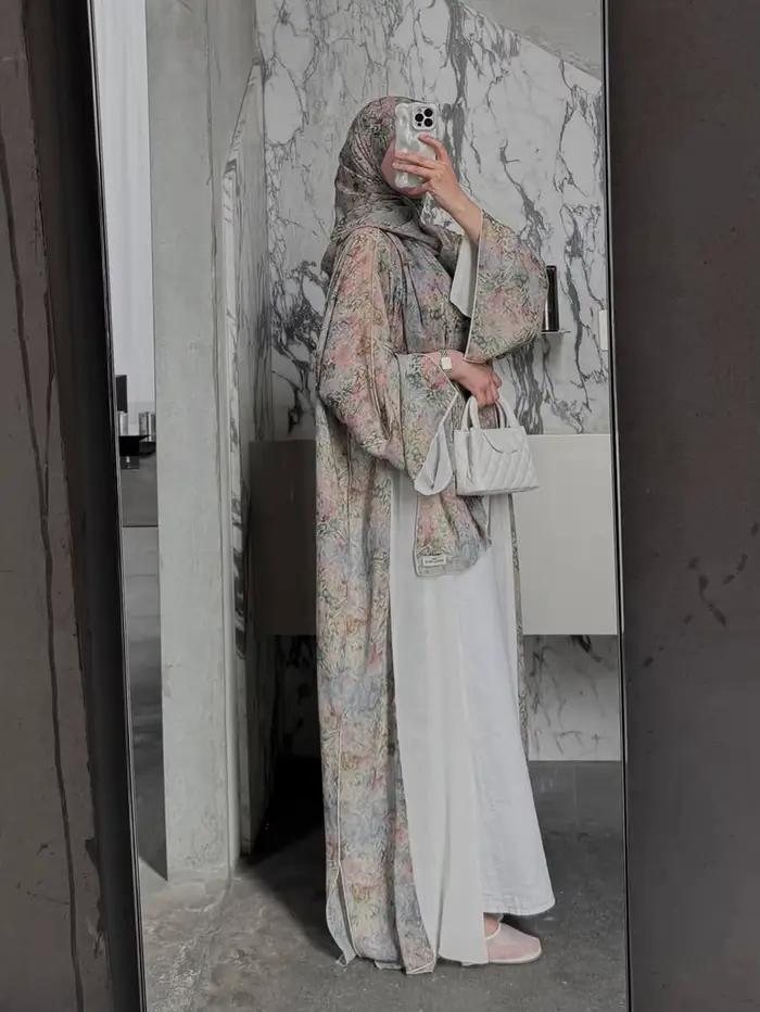 Cardigan traditionnel arabe élégant du moyen-orient, Robe Abaya à manches longues et imprimé Floral