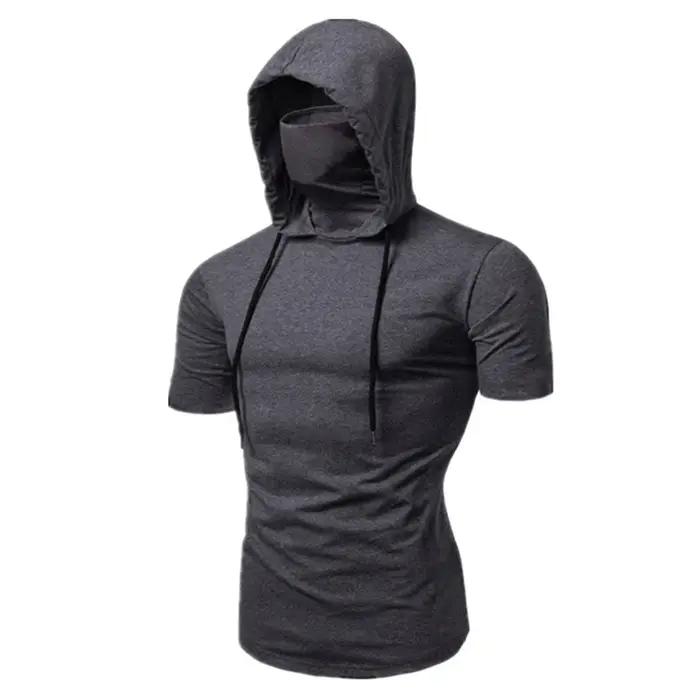 Sweat à capuche fin pour hommes, sweat-shirt à manches courtes avec masque, épissure décontractée, g