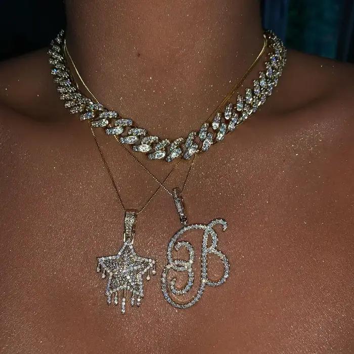 Collier pendentif avec 26 lettres initiales cursives, Micro pavé 5A, zircone cubique, bijoux avec no