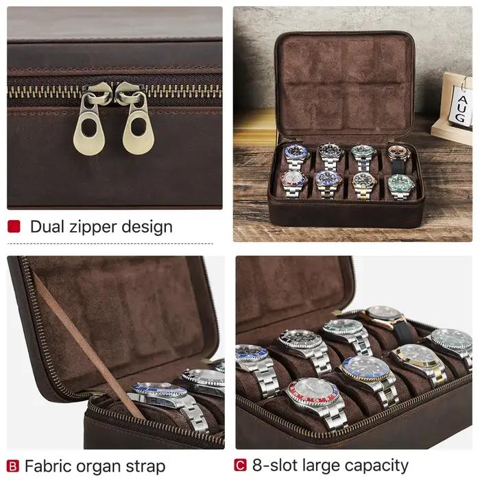 Étui de montre de luxe en cuir véritable pour hommes, boîte de rangement de bijoux, boîte de voyage