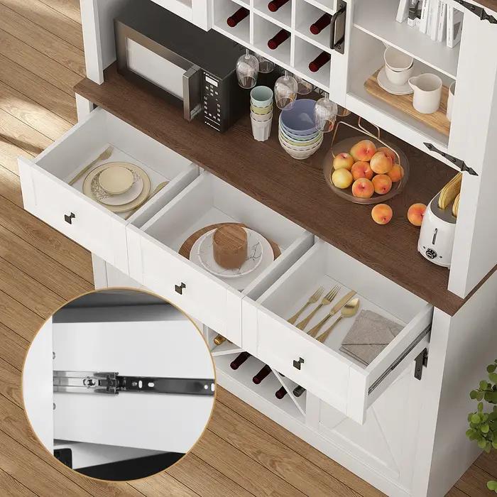 VOWNER-Armoire de bar de ferme avec porte de grange market, buffet de planche avec vin et verres T1,