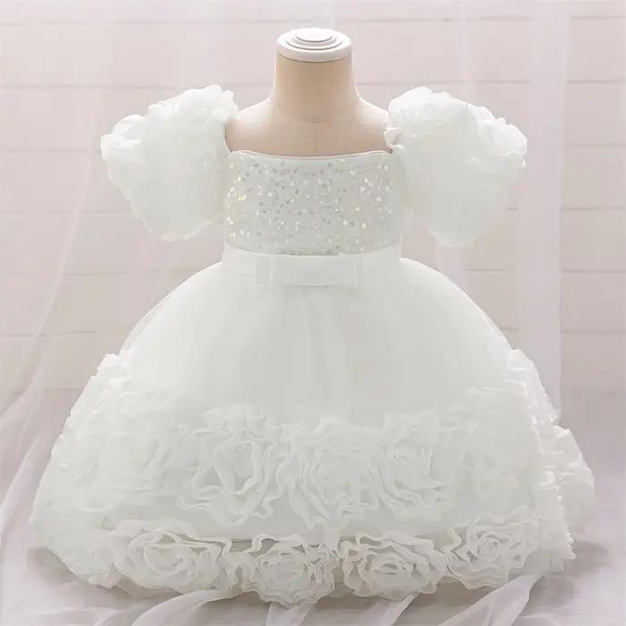 Robe fleurs paillettes petite fille - Tenue de soirée formelle pour mariage et Noël