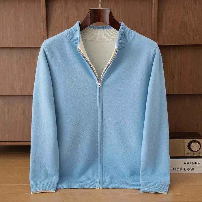 Cardigan multifonctionnel double face en pure laine pour hommes, pull épais à manches longues, col s