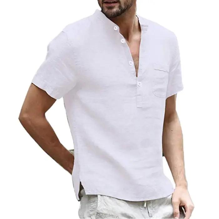 Été nouveau T-shirt à manches courtes pour hommes coton et lin Led décontracté hommes T-shirt chemis