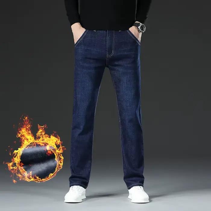 Hiver chaud polaire jean hommes épais thermique décontracté droit Denim pantalon mâle travail d'affa