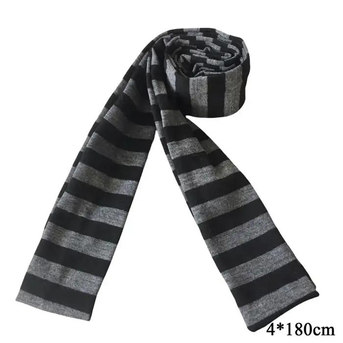Y2K noir gris rayé écharpe pour femmes coton longue écharpe tour de cou écharpe Punk maigre mince co