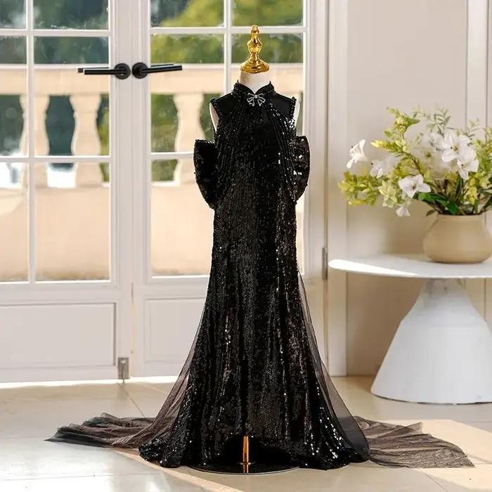Robe de soirée noire pour filles, idéale pour mariage, anniversaire, cérémonie, spectacle de piano,