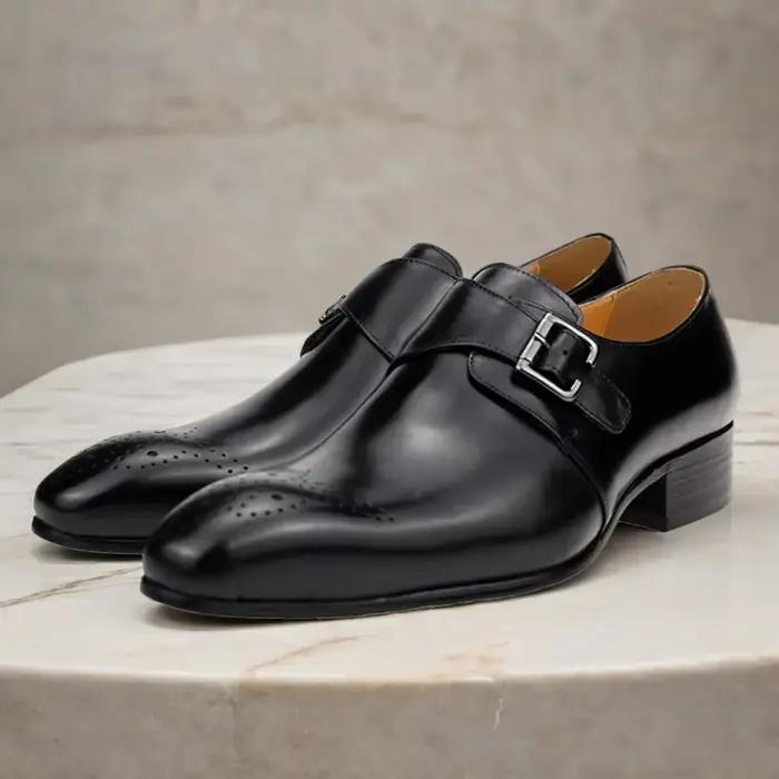 Chaussures en cuir à boucle latérale pour hommes, chaussures formelles à bout pointu, sculpture de t