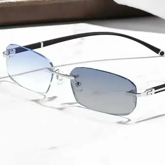 Lunettes de myopie photochromiques d'affaires pour hommes, coupe diamant, sans bords, UV400, lunette