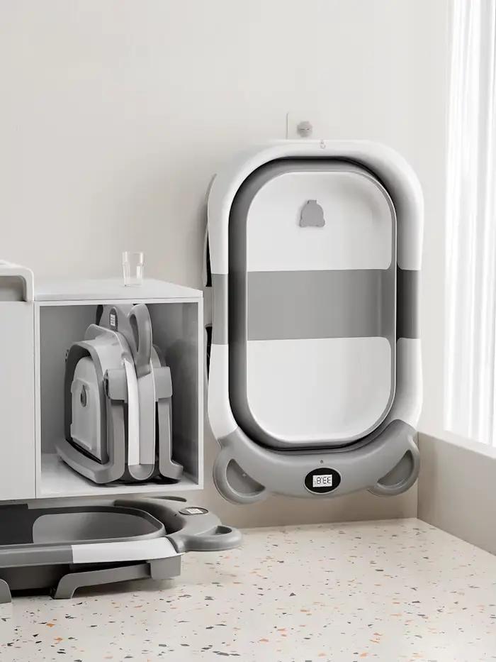 Baignoire de voyage portable, baignoire pliable pour bébé, avec thermomètre et 1 coussin flottant do