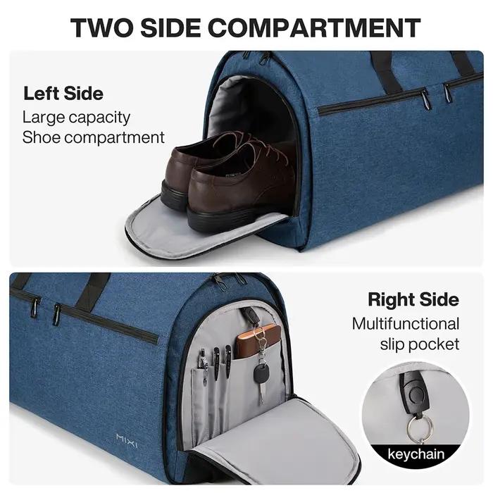 Mixi sac à vêtements à main pour voyage 56L sac de sport convertible pour hommes femmes 2 en 1 bagag